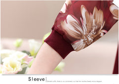 Hollow out Lace Blouse Shirt Half Sleeve Flower Printed Chiffon Female top