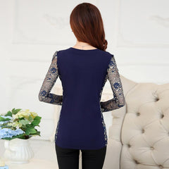 High Quality Women's  lace blouse shirts ladies long sleeve slim patchwork Women Tops